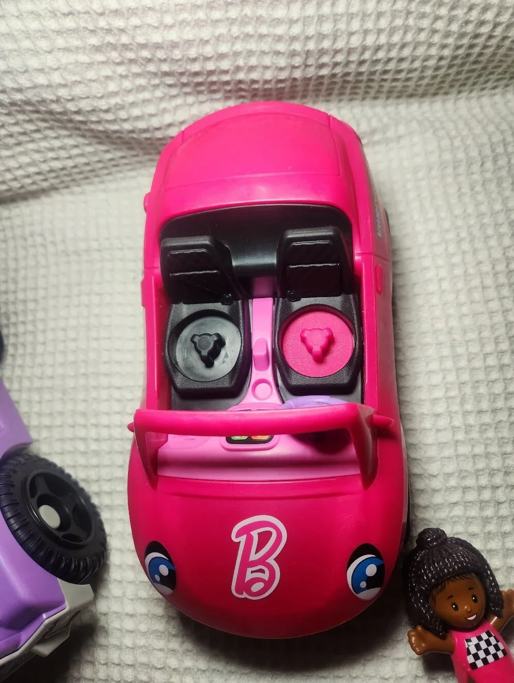Little People Barbie Pink Convertible Car and Purple Jeep W/ 2 Barbie Figures